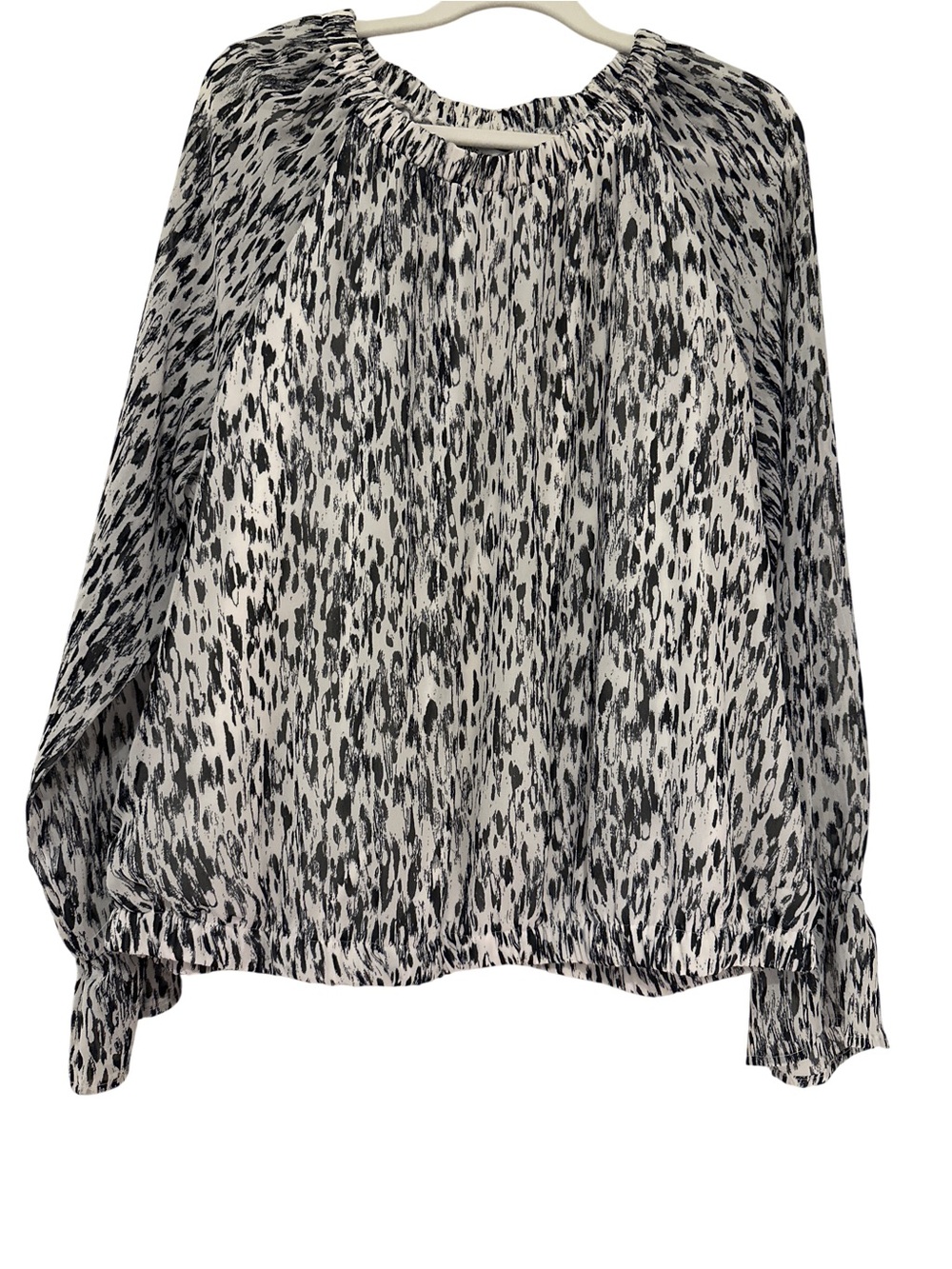 Nine West Black and White Printed Peasant Blouse, Elastic Hem Line, XL